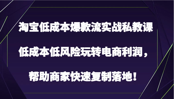 淘宝低成本爆款流实战私教课，低成本低风险玩转电商利润，帮助商家快速复制落地！ - 闪创联盟-闪创联盟