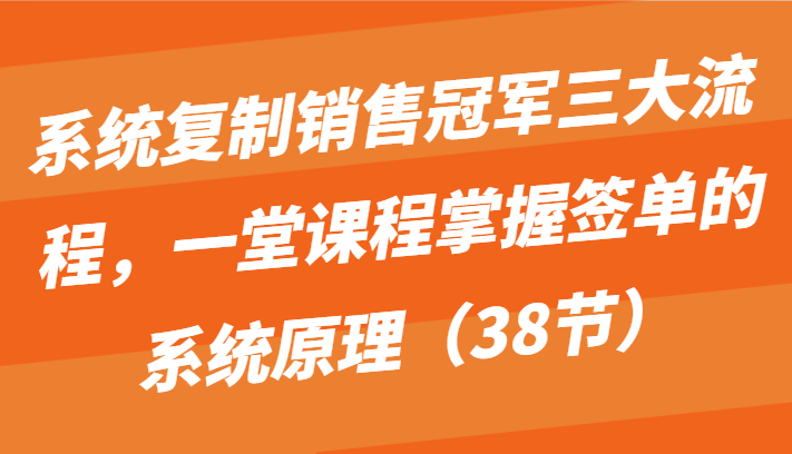 系统复制销售冠军三大流程，一堂课程掌握签单的系统原理（38节） - 闪创联盟-闪创联盟