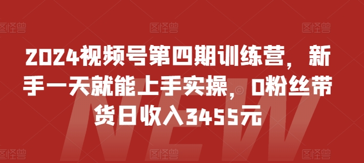 2024视频号第四期训练营，新手一天就能上手实操，0粉丝带货日收入3455元 - 闪创联盟-闪创联盟