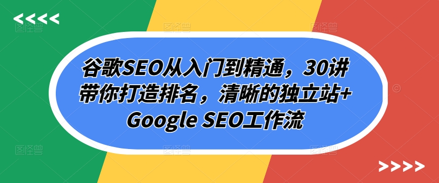 谷歌SEO从入门到精通，30讲带你打造排名，清晰的独立站+Google SEO工作流 - 闪创联盟-闪创联盟