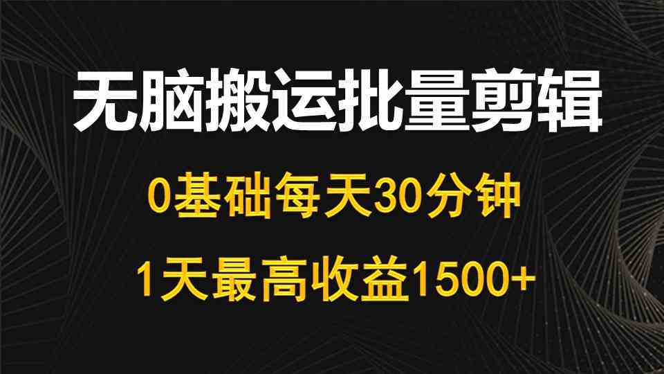 （10008期）每天30分钟，0基础无脑搬运批量剪辑，1天最高收益1500+ - 闪创联盟-闪创联盟