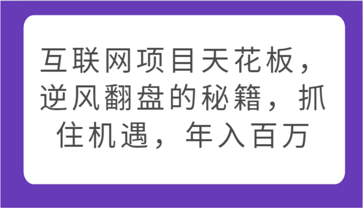 互联网项目天花板，逆风翻盘的秘籍，抓住机遇，年入百万 - 闪创联盟-闪创联盟